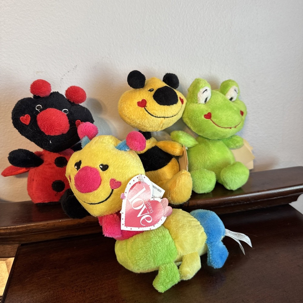 4 Pc.- 8" Small Dan Dee Plush Bobble Heads: Caterpillar, Bee, Frog, Ladybug Lot
